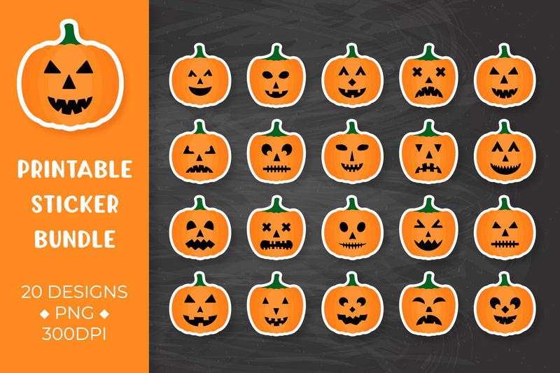 Halloween sticker bundle. Pumpkin Faces stickers printable. Sublimation LaBelezoka 