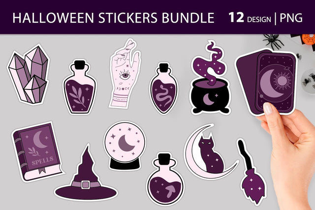 Halloween sticker witchy stickers bundle Sublimation KMarinaDesign 
