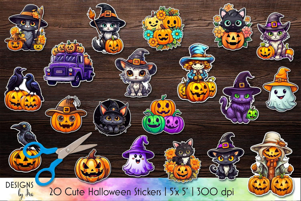 Halloween Stickers Bundle | Black Cat Sticker | Creepy Pumpkins PNG ...