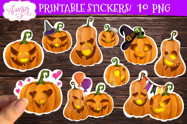 Halloween stickers for print & cut | Printable PNG stickers SVG Amorclipart 