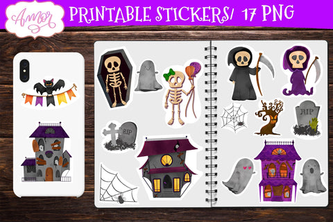 Halloween stickers for print & cut | Spooky PNG stickers SVG Amorclipart 