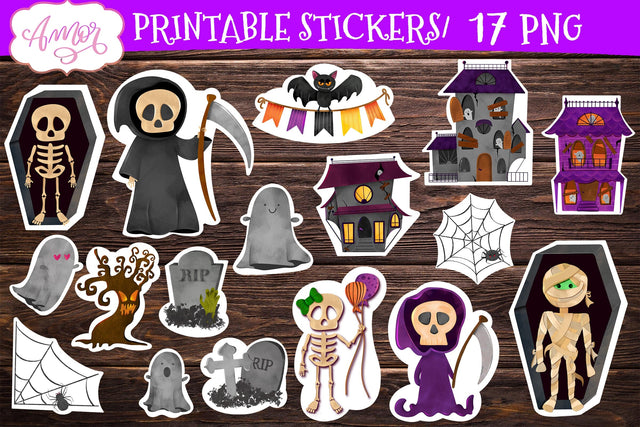 Halloween stickers for print & cut | Spooky PNG stickers SVG Amorclipart 