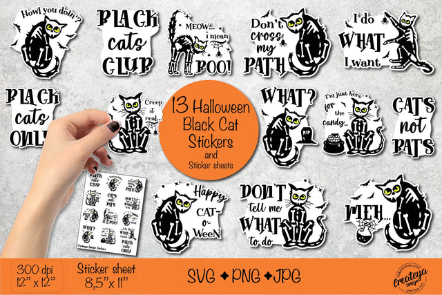 Halloween stickers SVG, Halloween Sticker bundle, Sticker sheet Black Cat SVG Createya Design 