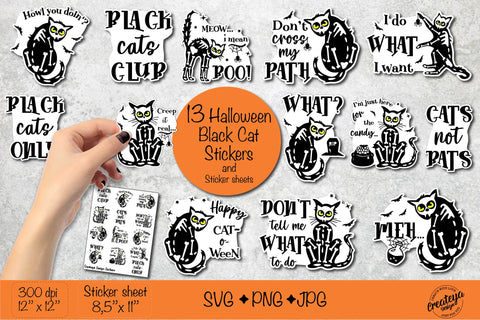 Halloween stickers SVG, Halloween Sticker bundle, Sticker sheet Black Cat SVG Createya Design 