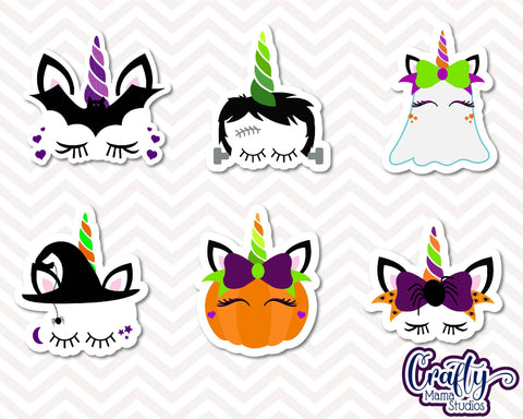 Halloween Stickers - Unicorn Bundle Sticker Set - Cute Unicorn Digital Pattern Crafty Mama Studios 