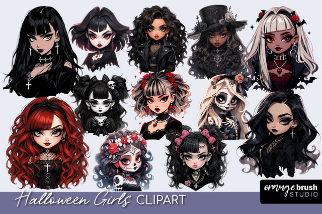 Halloween Sublimation Bundle - Gothic Girl Clipart PNG Sublimation OrangeBrushStudio 