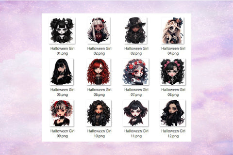 Halloween Sublimation Bundle - Gothic Girl Clipart PNG Sublimation OrangeBrushStudio 