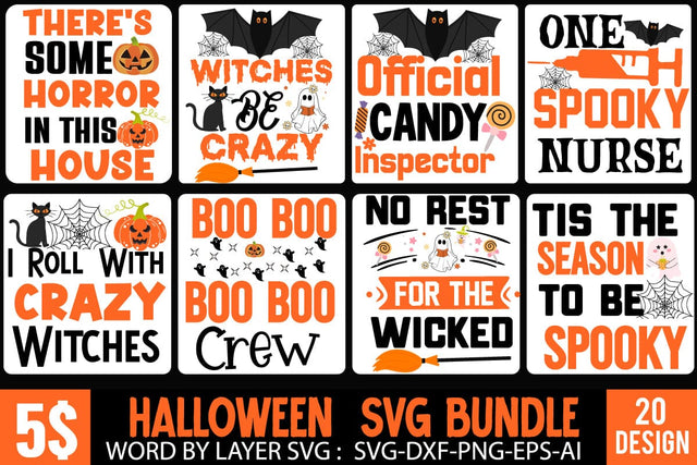 Halloween Sublimation Bundle,Halloween SVG Bundle Quotes,20 Halloween SVG Cut File, Halloween SVG Cut File, Halloween Clipart, Trick or Treat SVG Bundle, Halloween PNG Bundle SVG BlackCatsMedia 