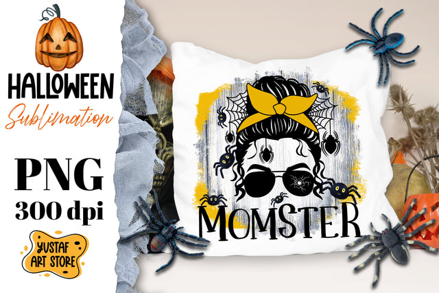 Halloween sublimation design. Momster. Halloween Messy bun Sublimation Yustaf Art Store 