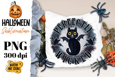 Halloween sublimation design. Perfectly Wicked. Cat & Bat Sublimation Yustaf Art Store 