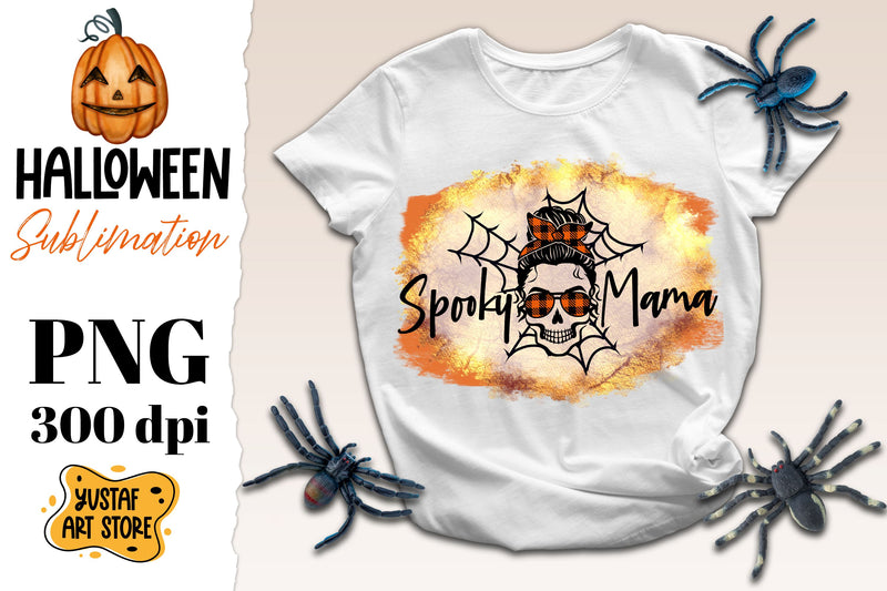 Halloween sublimation design.Spooky Mama.Halloween Messy bun Sublimation Yustaf Art Store 