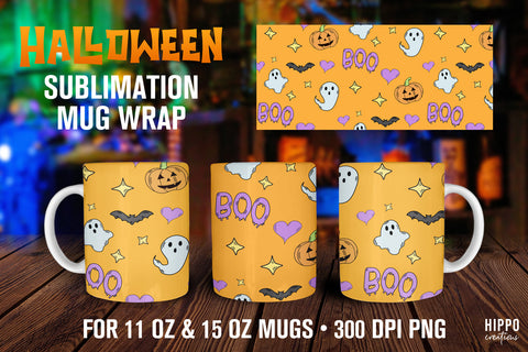 Halloween Sublimation Mug, Halloween Mug Wrap 11oz & 15oz Sublimation Hippo Creations 