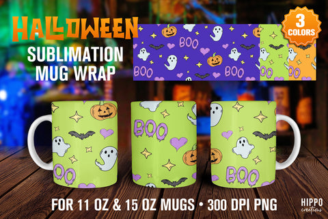 Halloween Sublimation Mug, Halloween Mug Wrap 11oz & 15oz Sublimation Hippo Creations 