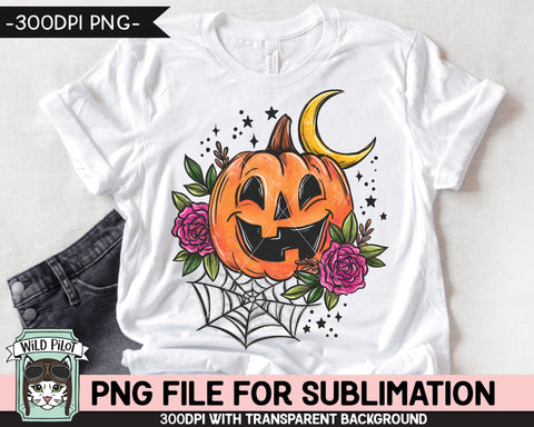 Halloween SUBLIMATION PNG, Flower Jack o Lantern png file, Flower Pumpkin sublimation, Halloween png file, Floral Jack o Lantern png, moon png, web png Sublimation Wild Pilot 