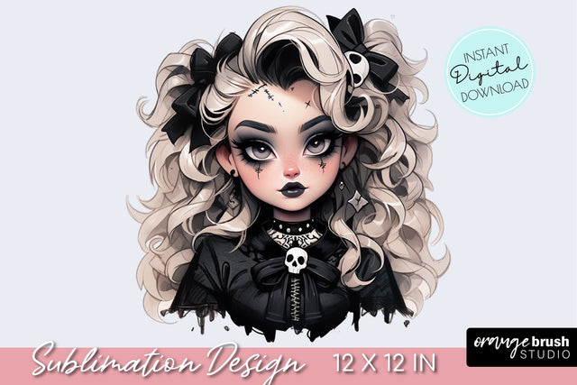 Halloween Sublimation PNG Goth Girl Design Sublimation OrangeBrushStudio 