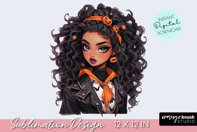 Halloween Sublimation PNG Spooky Girl Design Sublimation OrangeBrushStudio 