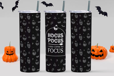 Halloween sublimation tumbler, Hocus Pocus i need coffee to focus Sublimation KMarinaDesign 
