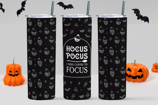 Halloween sublimation tumbler, Hocus Pocus i need coffee to focus Sublimation KMarinaDesign 