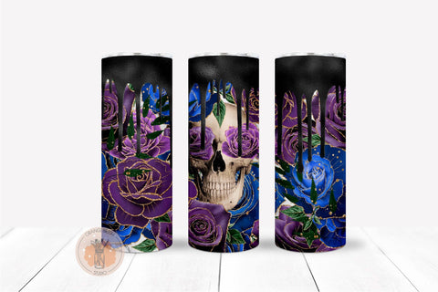 Halloween Sublimation Tumbler Wrap Skulls And Roses 20 Oz Sublimation OrangeBrushStudio 
