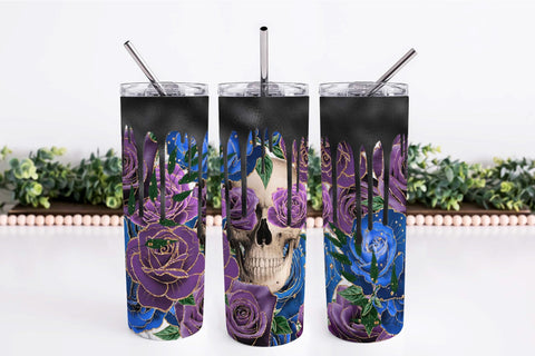 Halloween Sublimation Tumbler Wrap Skulls And Roses 20 Oz Sublimation OrangeBrushStudio 