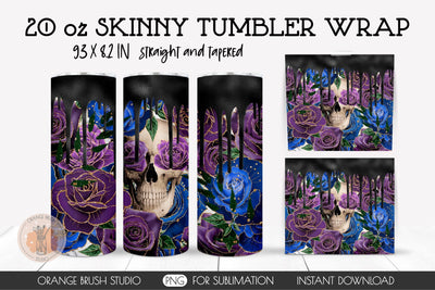 Halloween Sublimation Tumbler Wrap Skulls And Roses 20 Oz Sublimation OrangeBrushStudio 