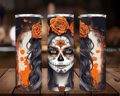 Halloween Sugar Skull Girl Gothic 20 oz Skinny Tumbler Sublimation Design, Straight And Tapered Tumbler Wrap, Instant Digital Download Sublimation ToriDesigns 