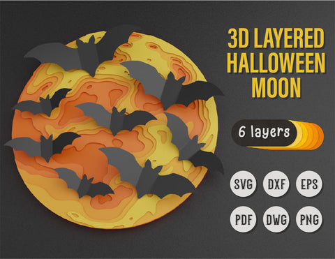 Halloween SVG | 3D Halloween Moon | 3D Layered Mandala 3D Paper MagicArtLab 