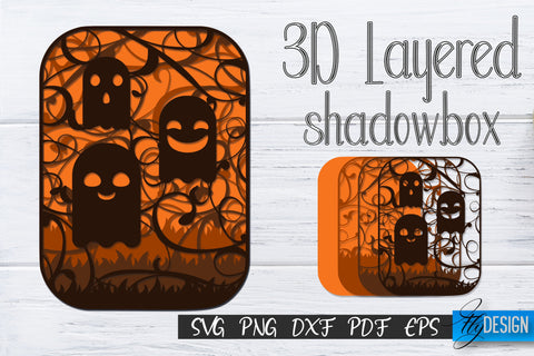 Halloween SVG Bundle. 3D Layered Halloween. Shadowbox. Skull SVG Fly Design 
