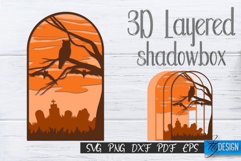 Halloween SVG Bundle. 3D Layered Halloween. Shadowbox. Skull SVG Fly Design 