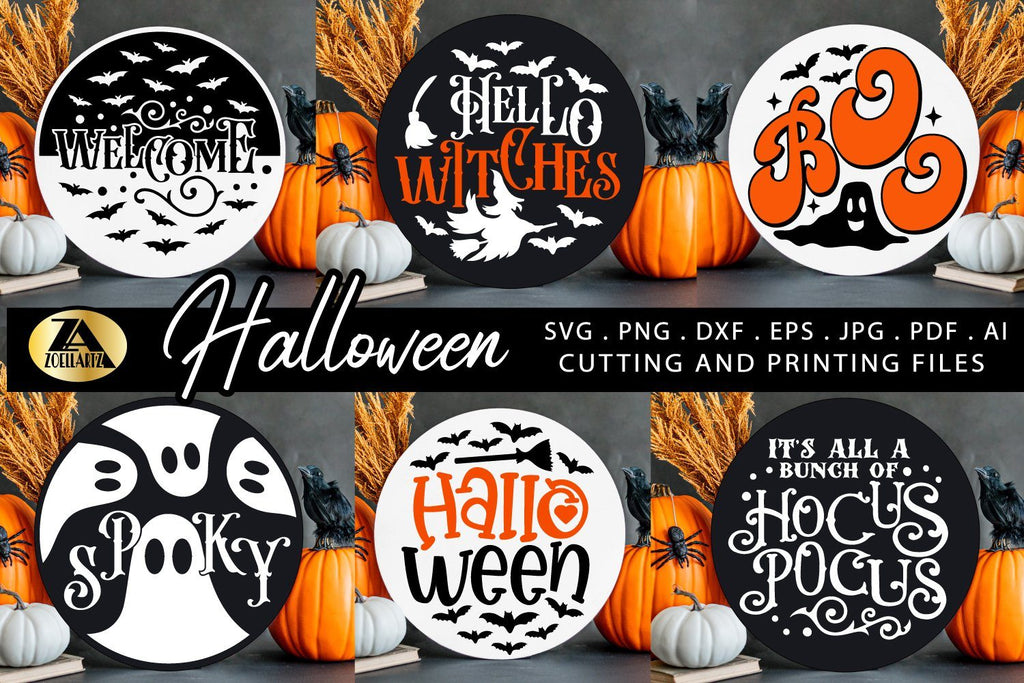 Halloween SVG Bundle of 6 Spooky Sign Making SVG PNG EPS DXF - So Fontsy