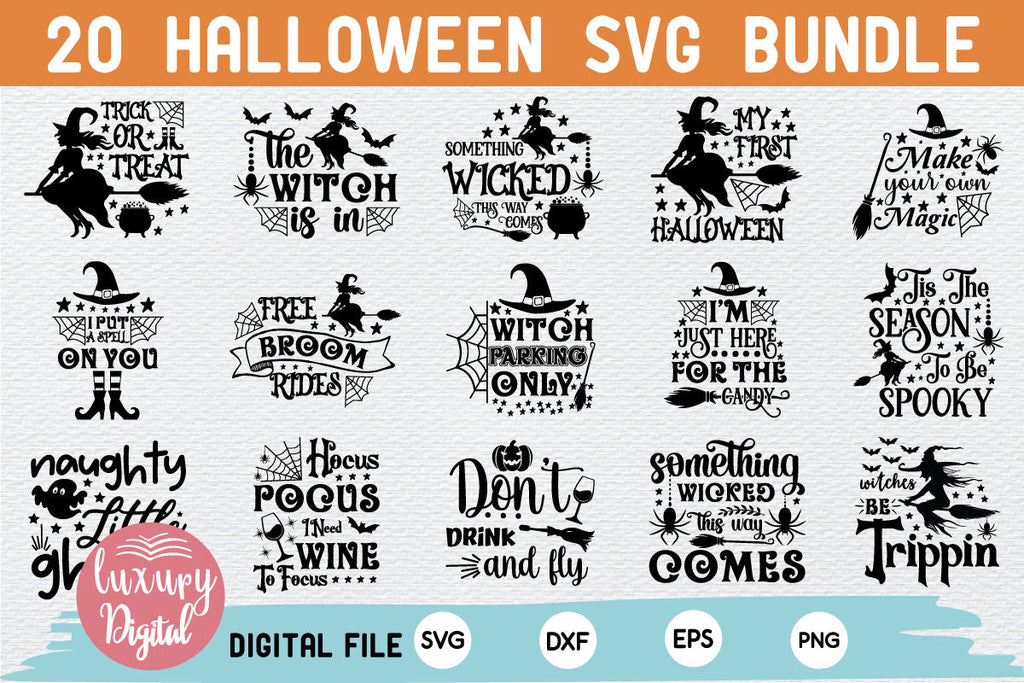 Halloween SVG Bundle, Svg, Dxf, Eps, Png Cut Files - So Fontsy