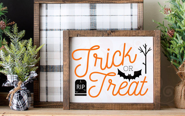 Halloween SVG cut file, holiday sign designs, Silhouette, Cricut bat clipart prints PNG DXF vector , Farmhouse wreath decor, square sign cutting files, digital download, instant download, Farmhouse Home decor, Trick or Treat SVG Farmstone Studio Designs 