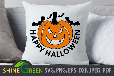 Halloween SVG Cut File - Pumpkin Happy Halloween DXF EPS JPEG SVG Shine Green Art 