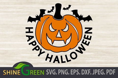 Halloween SVG Cut File - Pumpkin Happy Halloween DXF EPS JPEG SVG Shine Green Art 