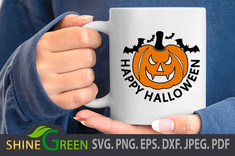 Halloween SVG Cut File - Pumpkin Happy Halloween DXF EPS JPEG SVG Shine Green Art 