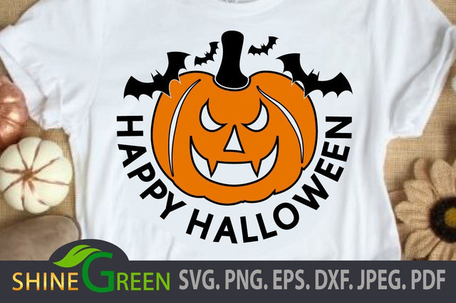 Halloween SVG Cut File - Pumpkin Happy Halloween DXF EPS JPEG SVG Shine Green Art 