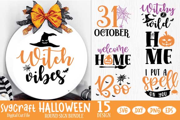 Halloween SVG - Farmhouse Round Sign Svg - Halloween Bundle, Halloween Round Sticker Bundle, Halloween Svg Bundle, Halloween Round Signs Svg SVG Svgcraft 