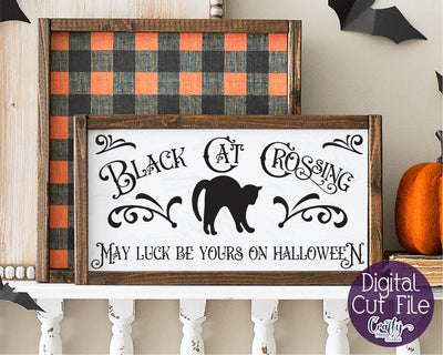 Halloween Svg, Farmhouse Sign, Black Cat Crossing Cut File SVG Crafty Mama Studios 