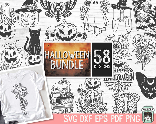 Halloween SVG file Bundle, Jack o Lantern svg, Flower Pumpkin svg, Halloween Book svg, Floral Ghost svg, Flower Ghost, Halloween sign svg SVG Wild Pilot 
