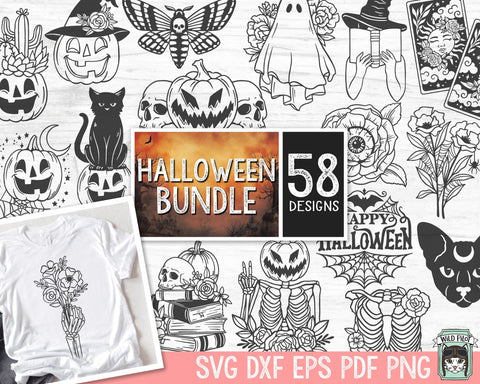 Halloween SVG file Bundle, Jack o Lantern svg, Flower Pumpkin svg, Halloween Book svg, Floral Ghost svg, Flower Ghost, Halloween sign svg SVG Wild Pilot 