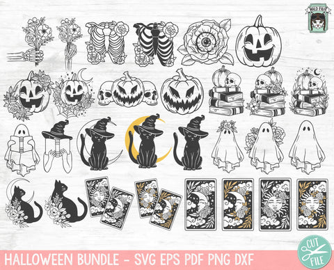 Halloween SVG file Bundle, Jack o Lantern svg, Flower Pumpkin svg, Halloween Book svg, Floral Ghost svg, Flower Ghost, Halloween sign svg SVG Wild Pilot 
