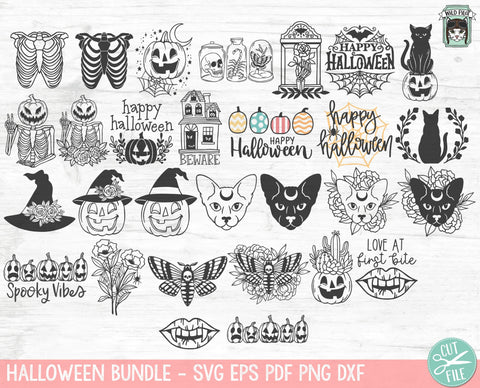 Halloween SVG file Bundle, Jack o Lantern svg, Flower Pumpkin svg, Halloween Book svg, Floral Ghost svg, Flower Ghost, Halloween sign svg SVG Wild Pilot 