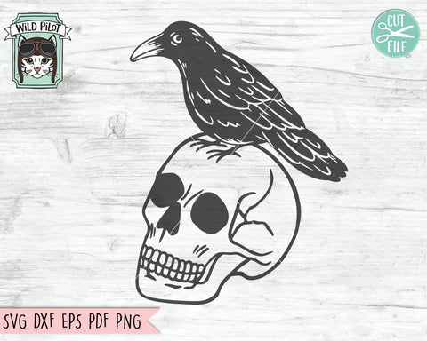 Halloween SVG File, Crow On Skull SVG, Skull Cut File, Halloween Cut File, Witch SVG File, Witchy SVG File, Gothic SVG, Goth SVG, Crow SVG File SVG Wild Pilot 