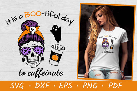 Halloween SVG File | Mom life | Messy Bun Skull | Coffee SVG SVG Irina Ostapenko 