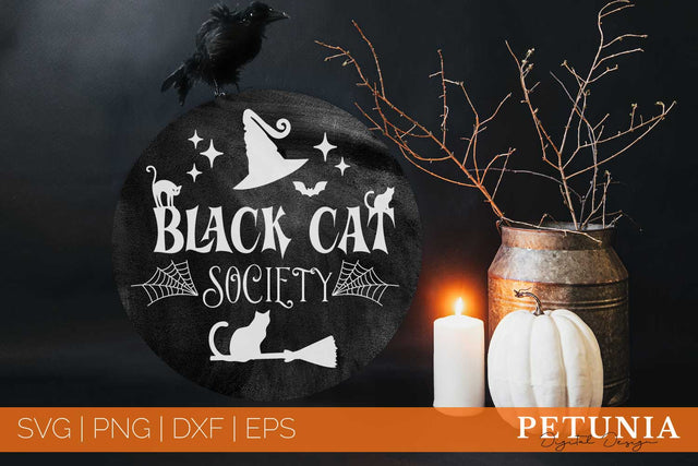 Halloween SVG Round Sign | Black Cat Society SVG Petunia Digital Design 