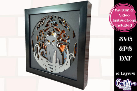 Halloween Svg Shadow Box, 3D Layered Black Cat Moon Scene SVG Crafty Mama Studios 