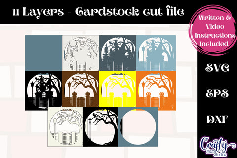 Halloween Svg Shadow Box, 3D Layered Haunted House Svg File SVG Crafty Mama Studios 
