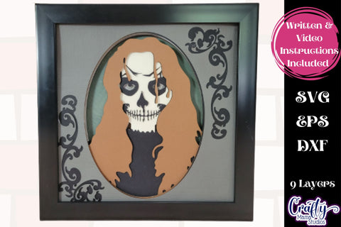 Halloween Svg Shadow Box, 3D Layered Skeleton Girl Cut File SVG Crafty Mama Studios 
