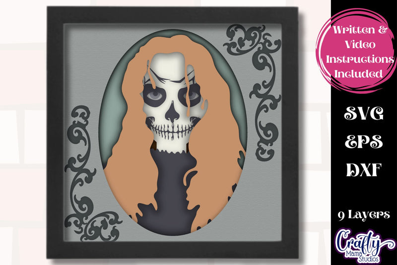 Halloween Svg Shadow Box, 3D Layered Skeleton Girl Cut File SVG Crafty Mama Studios 