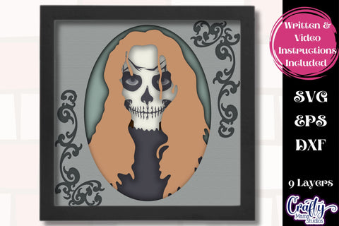 Halloween Svg Shadow Box, 3D Layered Skeleton Girl Cut File SVG Crafty Mama Studios 